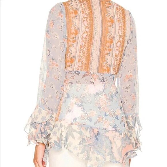 Free People x Revolve Magic Hour Wrap Top Baby Blue Ruffle Bell Sleeve Size XS - Picture 2 of 8